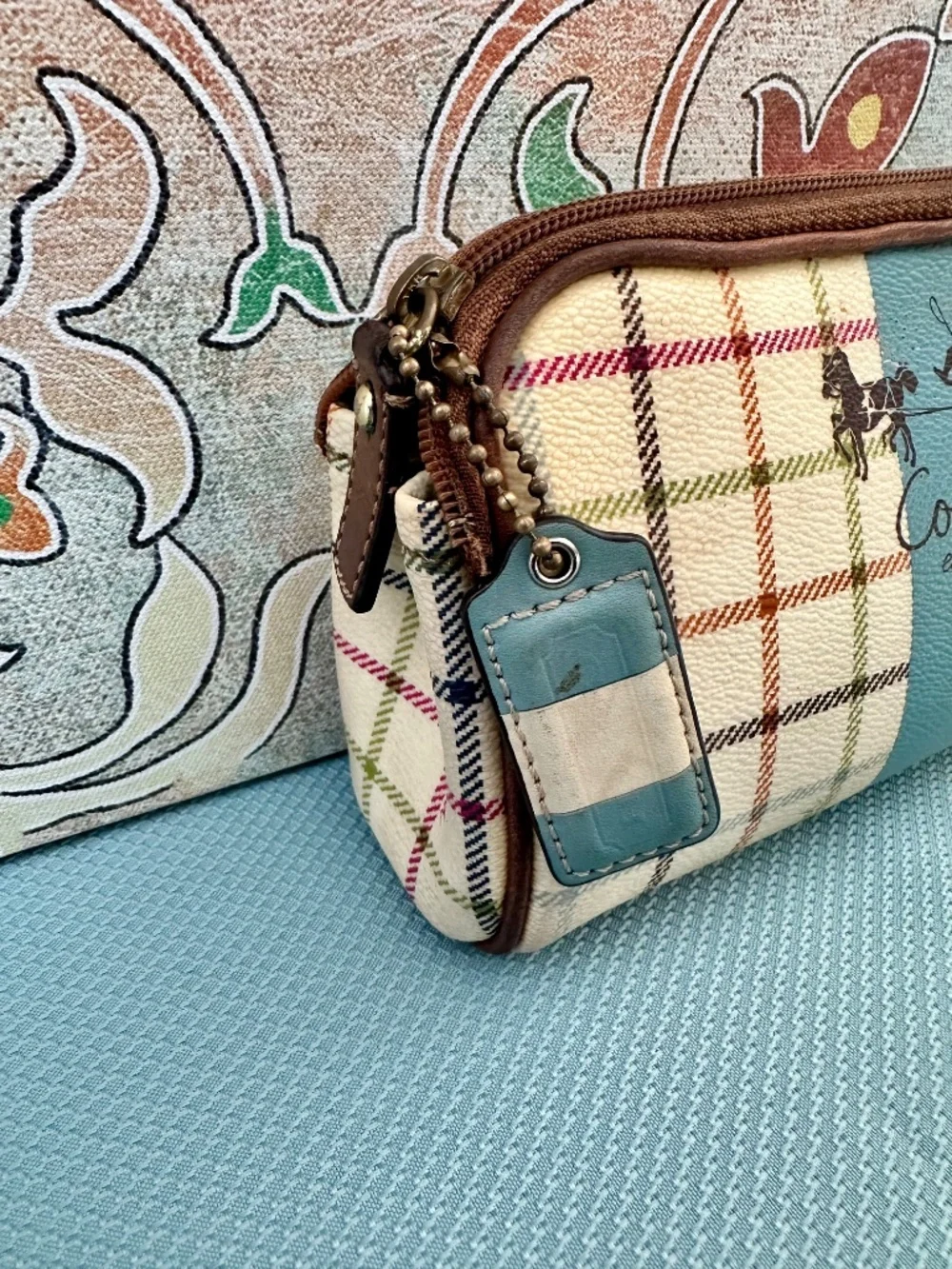 Coach Tattersall Blue Stripe Beauty Case/Cosmetic Bag